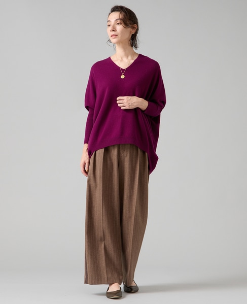 【定番】カシミア混Vネックビッグニット 詳細画像 パープル 3
