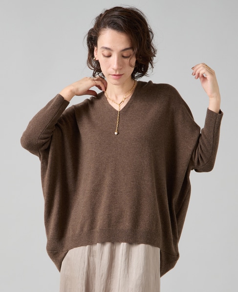 【定番】カシミア混Vネックビッグニット 詳細画像 ブラウン 3