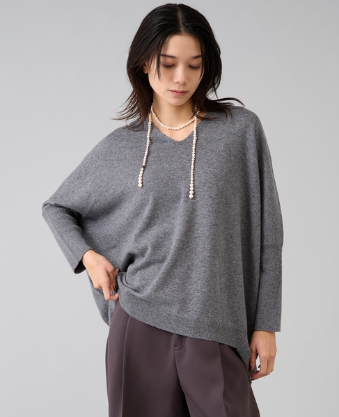 【定番】カシミア混Vネックビッグニット 詳細画像 杢グレー 3