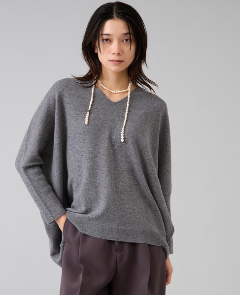 【定番】カシミア混Vネックビッグニット 詳細画像 杢グレー 4