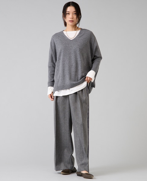 【定番】カシミア混Vネックビッグニット 詳細画像 杢グレー 5