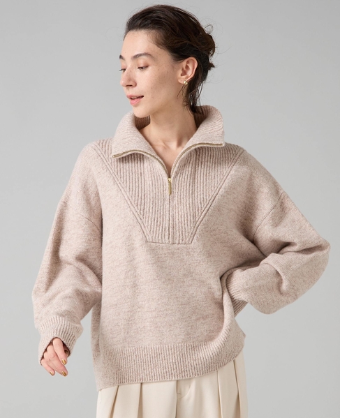 ハーフジップニット 詳細画像 ベージュ 1