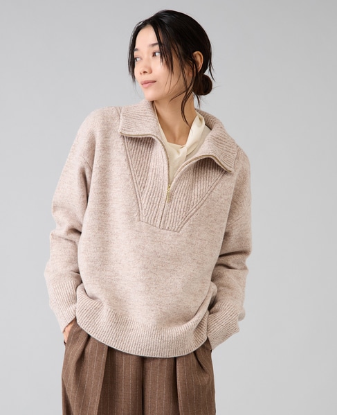 ハーフジップニット 詳細画像 ベージュ 13