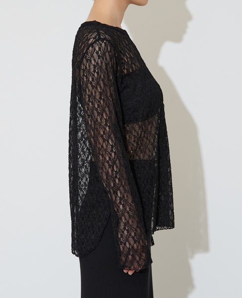 クルーネックレーストップス 詳細画像 ブラック 3