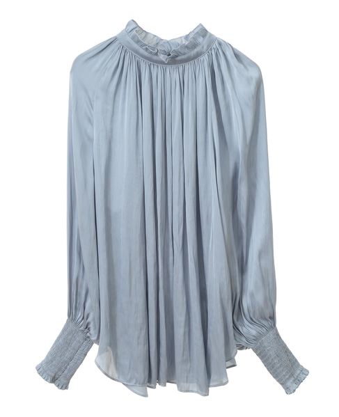 【定番】2wayフリルネックギャザーブラウス 詳細画像 サックス 1