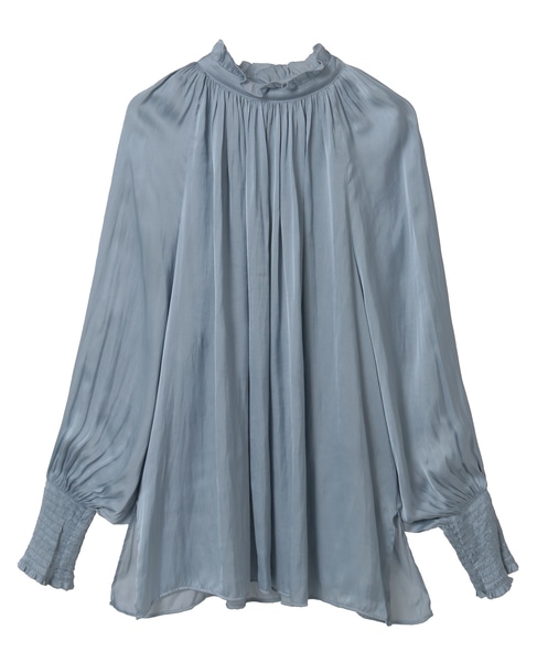 【定番】2wayフリルネックギャザーブラウス 詳細画像 サックス 3