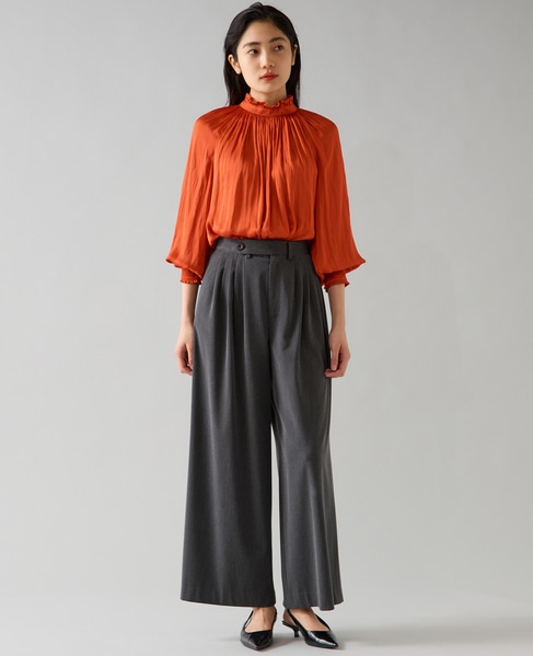 【定番】2wayフリルネックギャザーブラウス 詳細画像 オレンジ 2