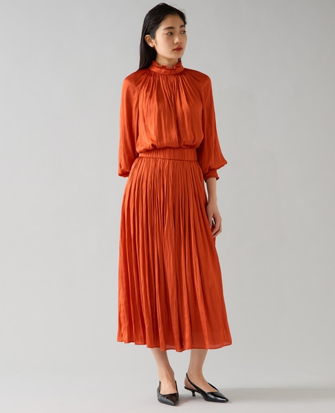 【定番】2wayフリルネックギャザーブラウス 詳細画像 オレンジ 7