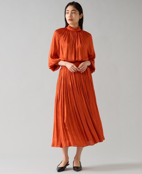 【定番】2wayフリルネックギャザーブラウス 詳細画像 オレンジ 8