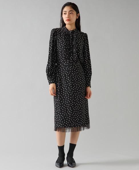 ドットプリントフリルブラウス 詳細画像 ブラック 3