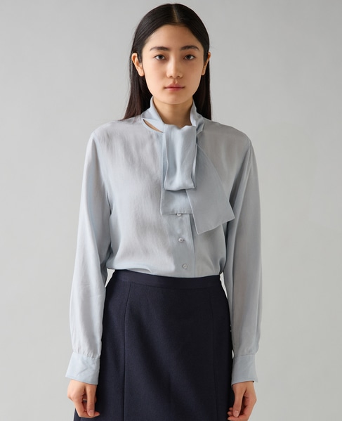 キュプラボウタイブラウス 詳細画像 サックス 2