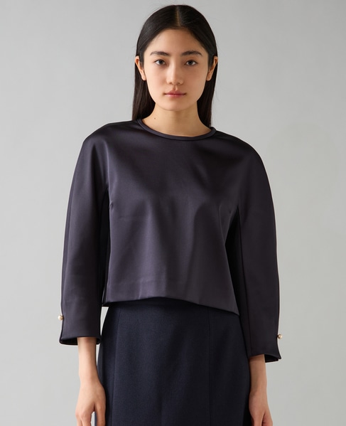 クロップドサテンブラウス 詳細画像 ネイビー 1