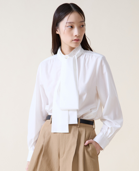 ボウタイハイネックボタンブラウス 詳細画像 ホワイト 1