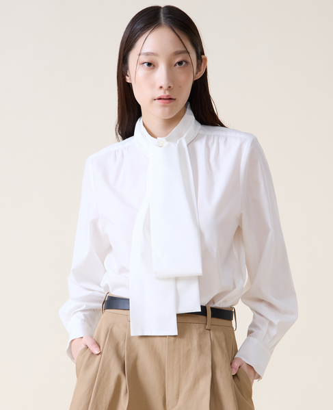 ボウタイハイネックボタンブラウス 詳細画像 ホワイト 2