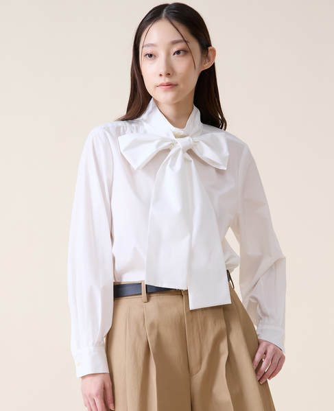 ボウタイハイネックボタンブラウス 詳細画像 ホワイト 3