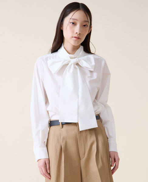 ボウタイハイネックボタンブラウス 詳細画像 ホワイト 4