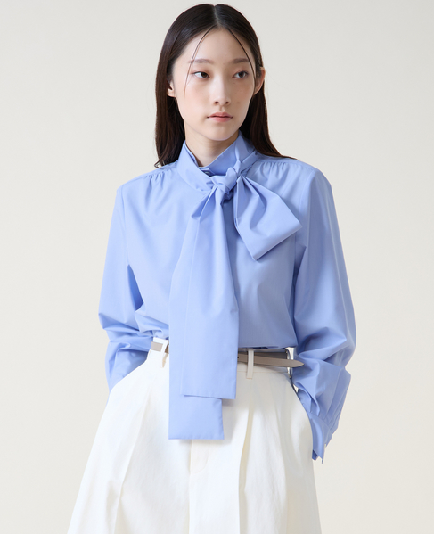 ボウタイハイネックボタンブラウス 詳細画像 サックス 1