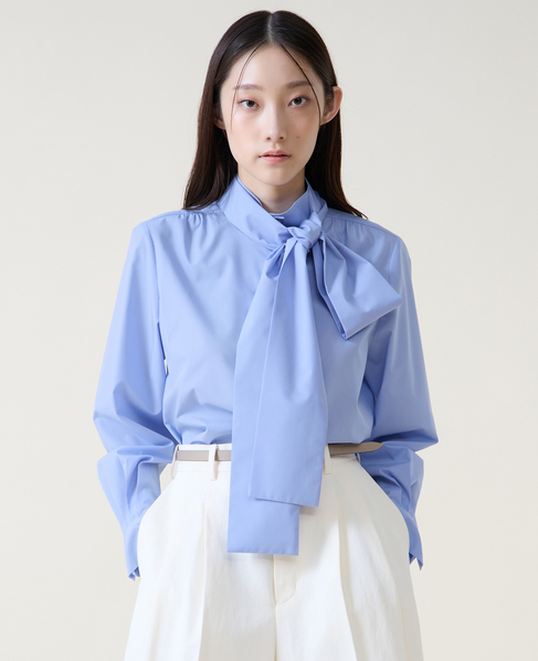 ボウタイハイネックボタンブラウス 詳細画像 サックス 2
