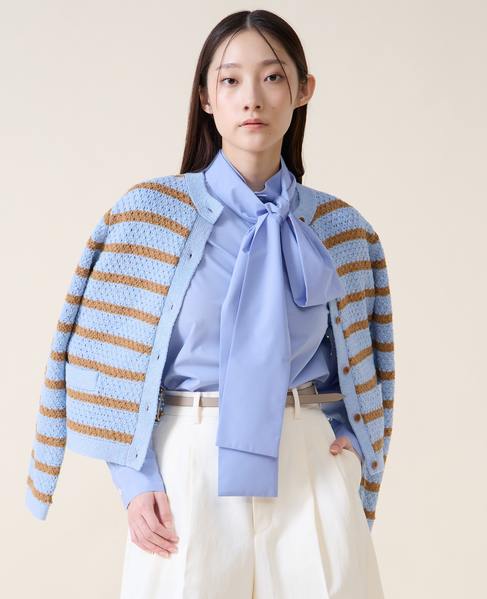 ボウタイハイネックボタンブラウス 詳細画像 サックス 6