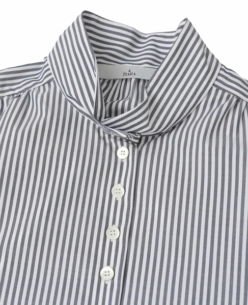 ボウタイハイネックボタンブラウス 詳細画像 ホワイト×ネイビー 5