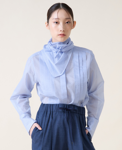 スカーフ付きバンドカラーシャツ 詳細画像 サックス 4