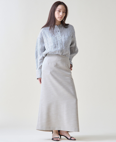 リネンバンドカラーシャツ 詳細画像 ホワイト&times;ブルー 4