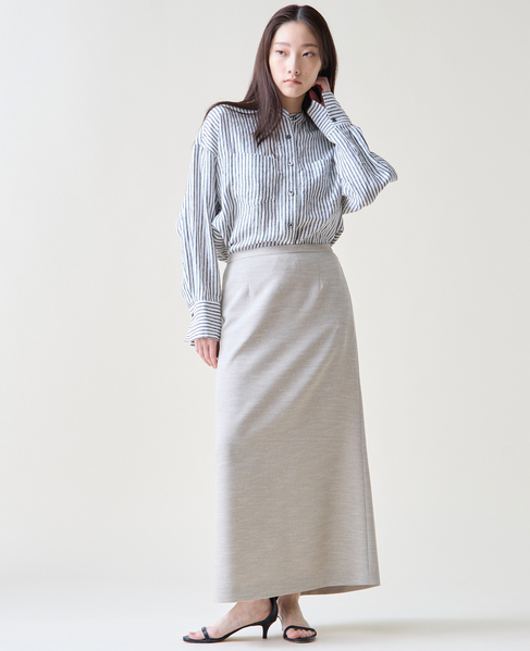 リネンバンドカラーシャツ 詳細画像 ホワイト&times;ブルー 5