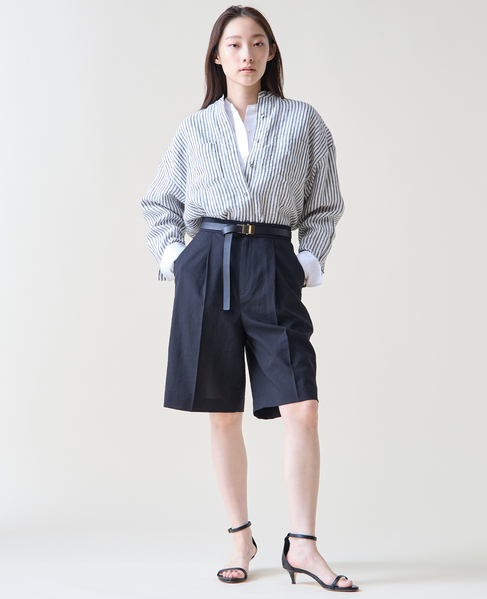 リネンバンドカラーシャツ 詳細画像 ホワイト&times;ブルー 7