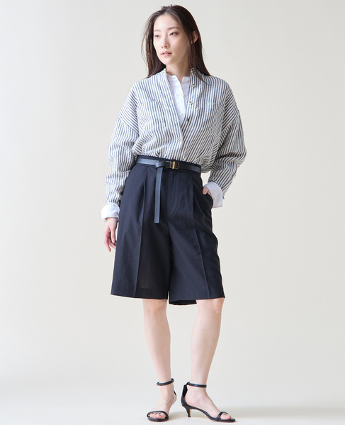 リネンバンドカラーシャツ 詳細画像 ホワイト&times;ブルー 8