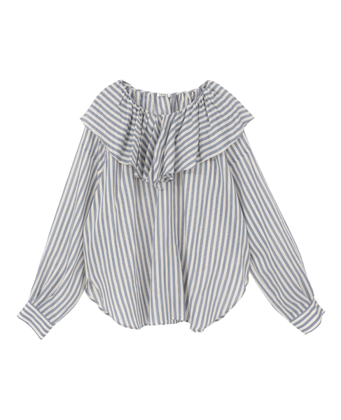 フリルギャザーブラウス 詳細画像 ネイビーストライプ 5