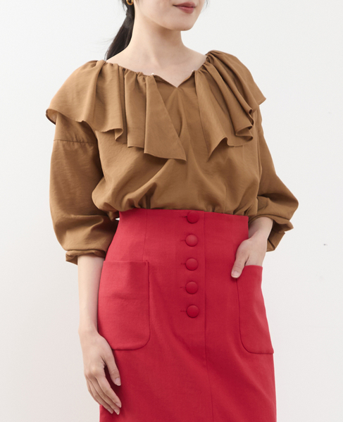 フリルギャザーブラウス 詳細画像 キャメル 1