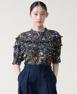 オールドローズプリントヨークフリルブラウス