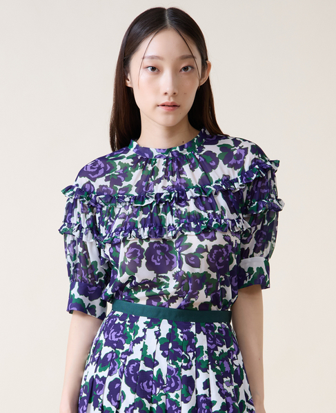 オールドローズプリントヨークフリルブラウス 詳細画像 オフホワイト 1