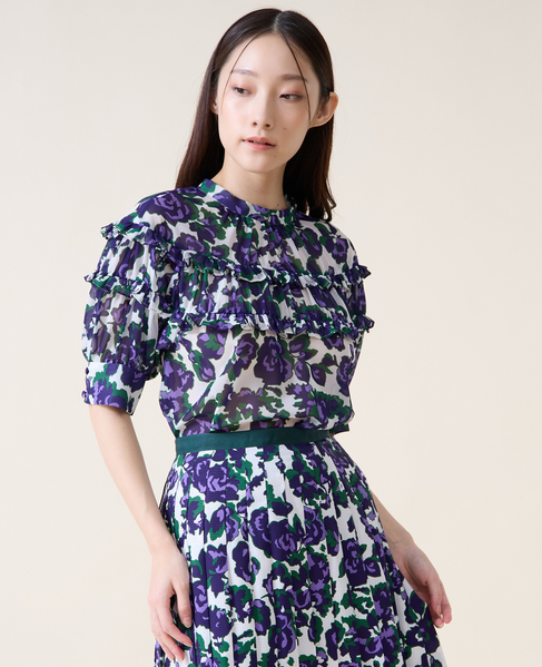 オールドローズプリントヨークフリルブラウス 詳細画像 オフホワイト 2