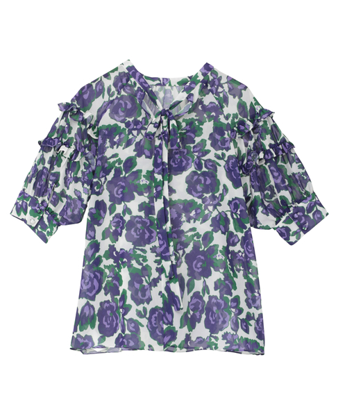 オールドローズプリントヨークフリルブラウス 詳細画像 オフホワイト 9