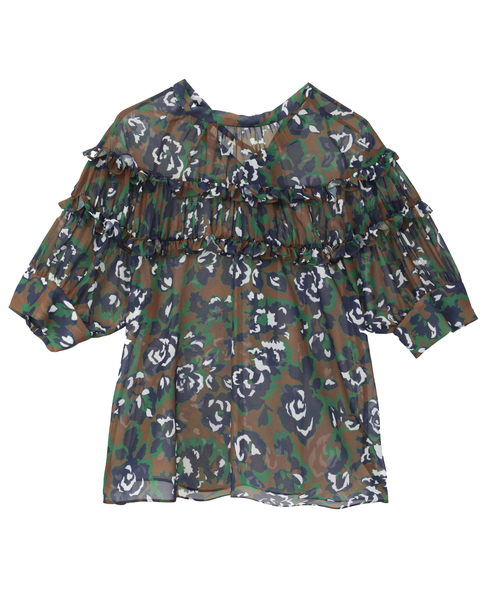 オールドローズプリントヨークフリルブラウス 詳細画像 ブラウン 4