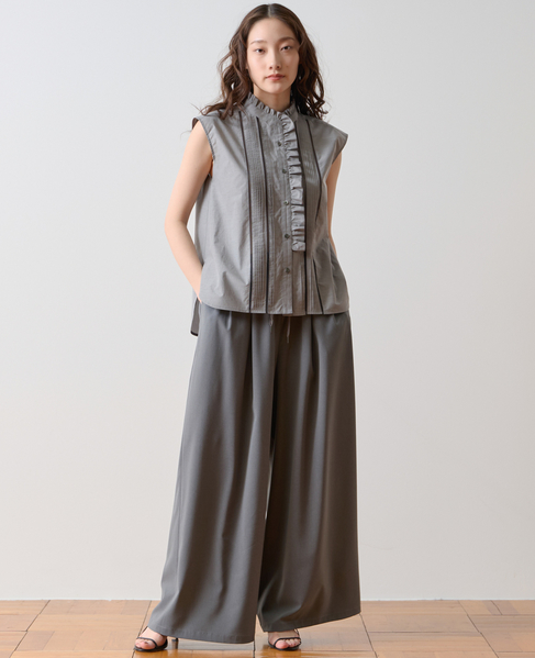 ピンタックレースフリルブラウス 詳細画像 グレー 2