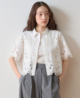 カットワークレースショートスリーブシャツ