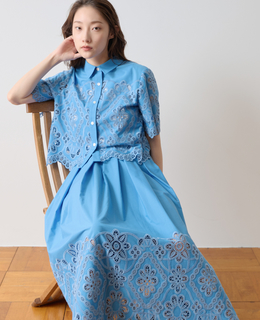 カットワークレースショートスリーブシャツ