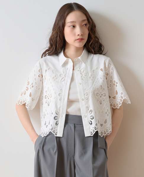 カットワークレースショートスリーブシャツ 詳細画像 ホワイト 1