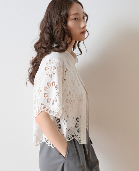 カットワークレースショートスリーブシャツ 詳細画像 ホワイト 2