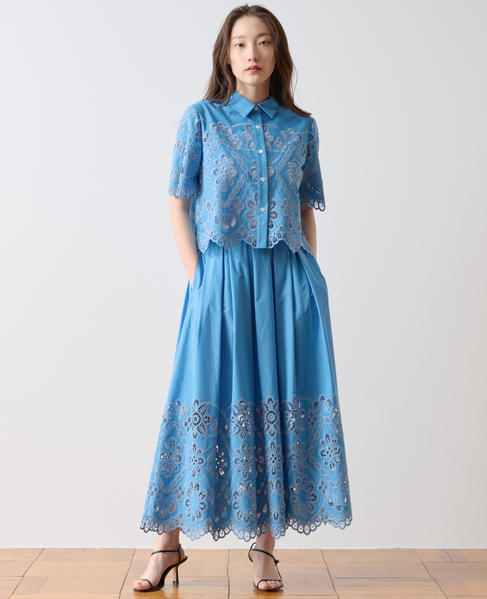 カットワークレースショートスリーブシャツ 詳細画像 ブルー 3