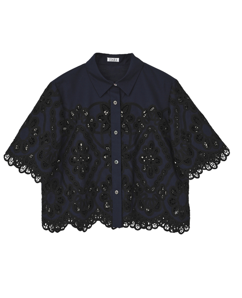 カットワークレースショートスリーブシャツ 詳細画像 ネイビー 1