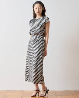 トリコロールプリントフレンチスリーブブラウス