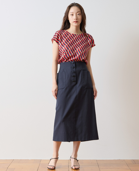 トリコロールプリントフレンチスリーブブラウス 詳細画像 レッド 2