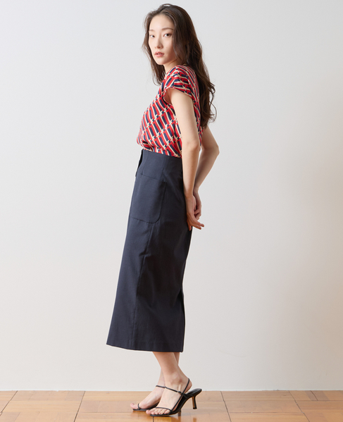 トリコロールプリントフレンチスリーブブラウス 詳細画像 レッド 3