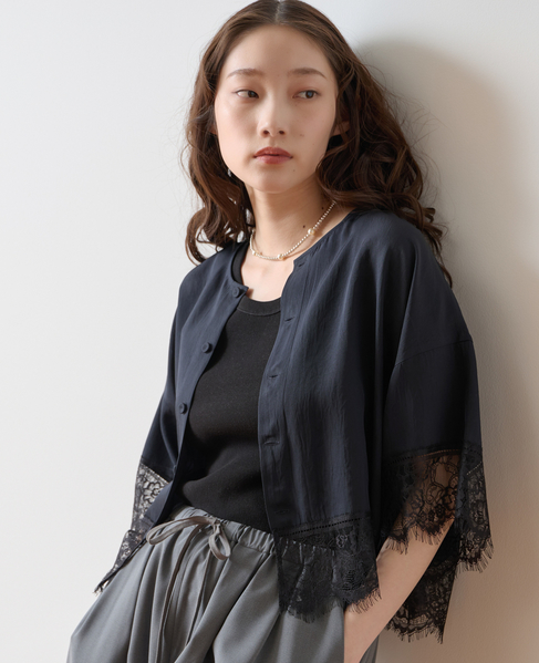レースヘムTブラウス 詳細画像 ネイビー 1
