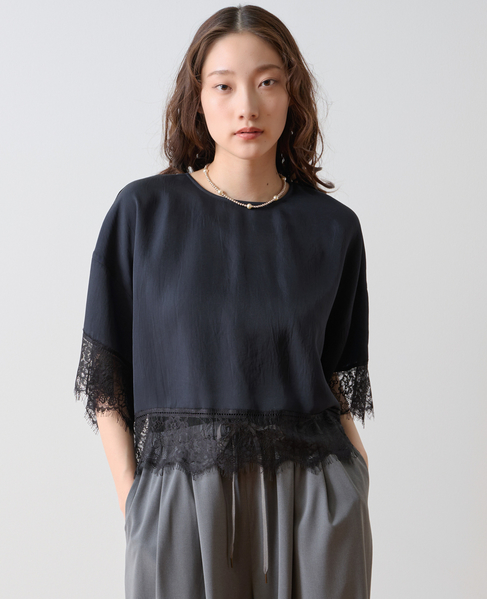レースヘムTブラウス 詳細画像 ネイビー 2