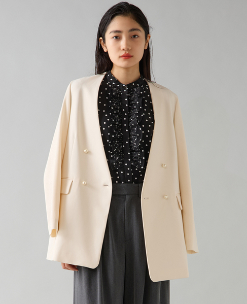 ノーカラーダブルジャケット 詳細画像 アイボリー 1