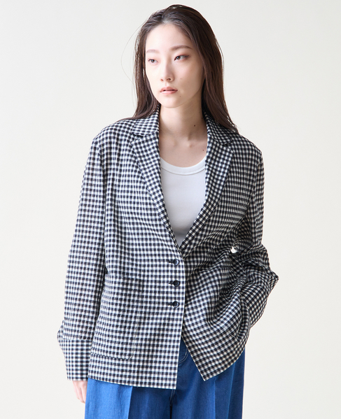 ギンガムチェックジャケットブラウス 詳細画像 ホワイト&times;ブラック 2